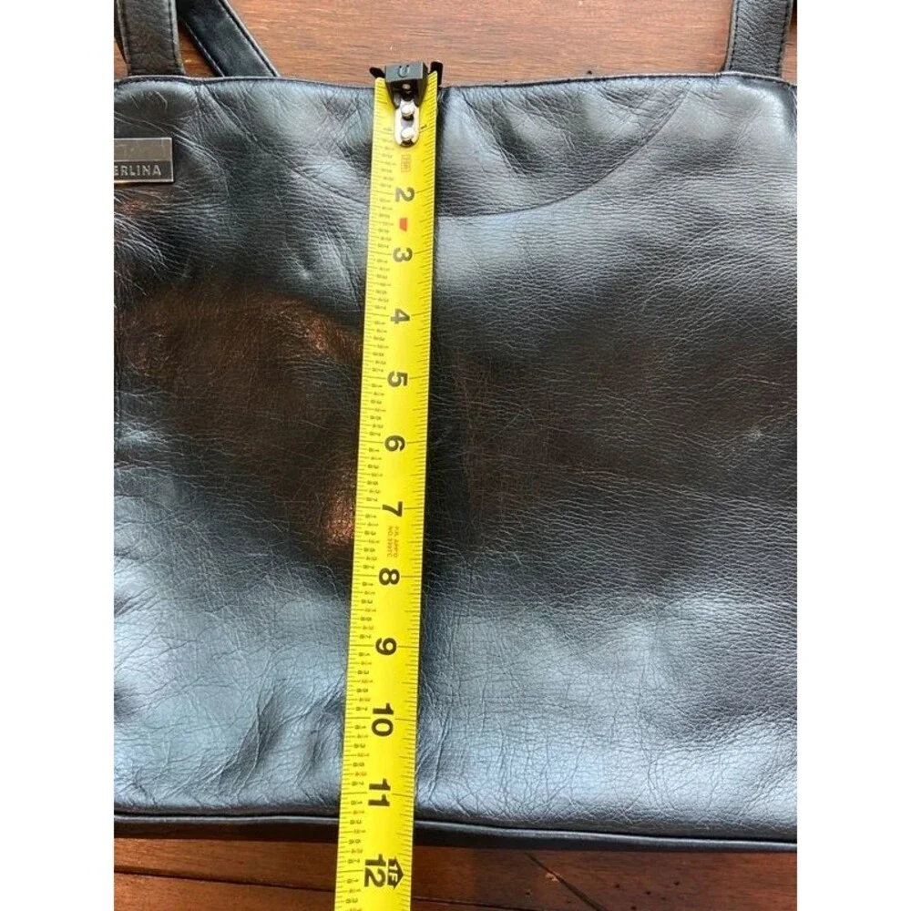 Perlina Leather Tote Bag Purse Black 18” Women's with lock charm